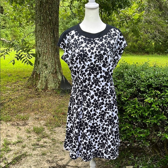 MICHAEL Michael Kors Gemma Floral Print Ponte Fit & Flare Dress in Navy Sz 10 - Picture 3 of 8